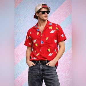 Credentials Vintage Red‎ Abstract Print Short Sleeve Button Up Shirt Men's L
